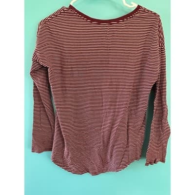 Old Navy Striped Long Sleeve Shirt XL 14 Burgundy White Crew Neck Casual Tee - Thumbnail 2