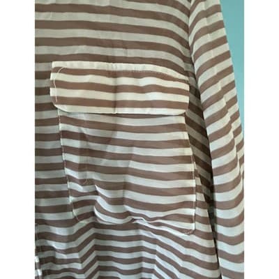 Old Navy Striped Button Down Shirt Womens Medium Brown White Long Sleeve Blouse - Thumbnail 2