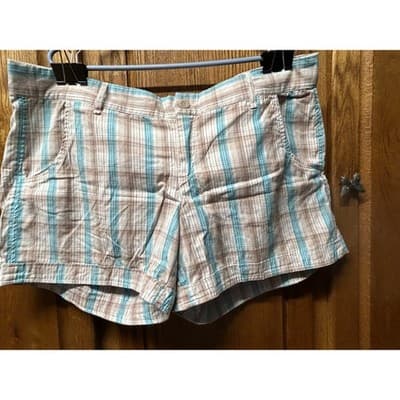 Maurices Plaid Shorts Womens 20 Turquoise Blue Tan Cotton Stretch Casual Summer - Image 1