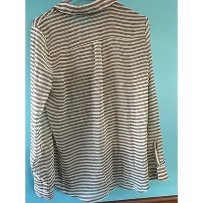 Old Navy Striped Button Down Shirt Womens Medium Brown White Long Sleeve Blouse - Thumbnail 4