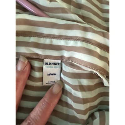Old Navy Striped Button Down Shirt Womens Medium Brown White Long Sleeve Blouse - Thumbnail 5
