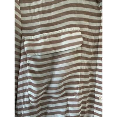 Old Navy Striped Button Down Shirt Womens Medium Brown White Long Sleeve Blouse - Thumbnail 3