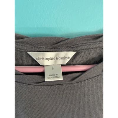 Christopher & Banks Gray Ribbed Knit Raglan Pullover Top Size Small 000570-7786 - Thumbnail 3