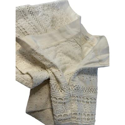 Ann Taylor LOFT Eyelet Lace Shorts Size 00 White Cotton Side Zip Summer Boho - Thumbnail 4