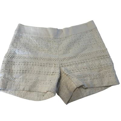 Ann Taylor LOFT Eyelet Lace Shorts Size 00 White Cotton Side Zip Summer Boho - Image 1