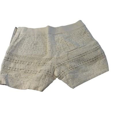 Ann Taylor LOFT Eyelet Lace Shorts Size 00 White Cotton Side Zip Summer Boho - Thumbnail 5