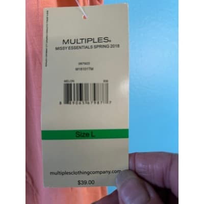 Multiples Tank Top Missy Essentials Size L Melon Orange Scoop Neck M18101TM NEW - Thumbnail 5