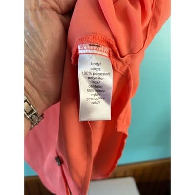Maurices Lace Yoke Button Up Blouse Womens Small Coral Pink Short Sleeve Top - Thumbnail 3