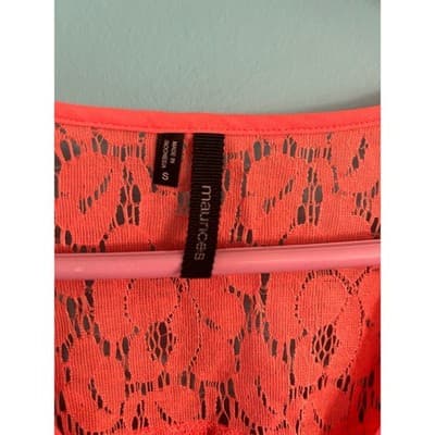 Maurices Lace Yoke Button Up Blouse Womens Small Coral Pink Short Sleeve Top - Thumbnail 2