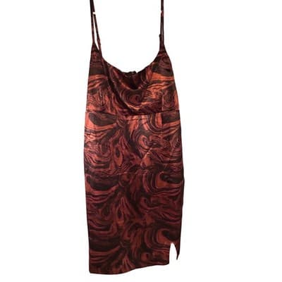Wild Fable Brown Swirl XL Satin Cowl Neck Slip Dress Mini Side Slit NWT - Image 1