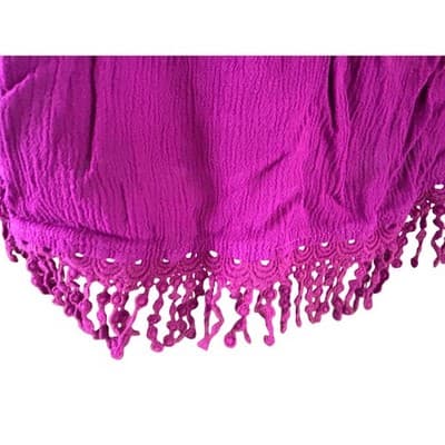 Maurices Mini Dress Womens Small Magenta Purple Crinkle Tassel Crochet Trim Boho - Thumbnail 3