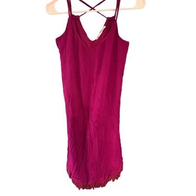Maurices Mini Dress Womens Small Magenta Purple Crinkle Tassel Crochet Trim Boho - Image 1