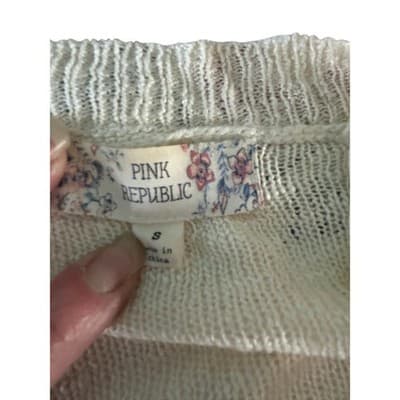 Pink Republic Cardigan Sweater Womens Small Cream Lace Trim Open Front Draped - Thumbnail 4