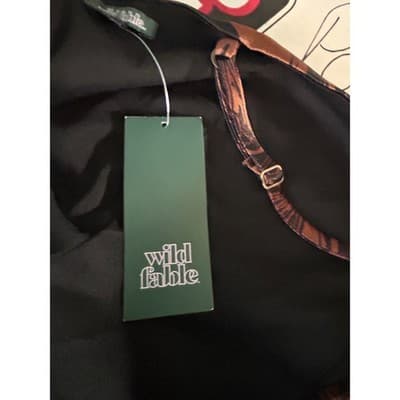 Wild Fable Brown Swirl XL Satin Cowl Neck Slip Dress Mini Side Slit NWT - Thumbnail 4