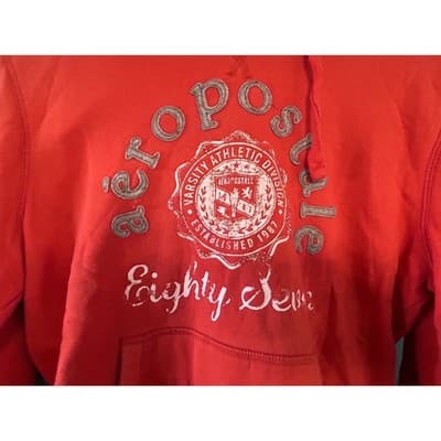 Aeropostale Full Zip Hoodie Womens XL Orange Fleece Lined Sweatshirt Classic - Thumbnail 2