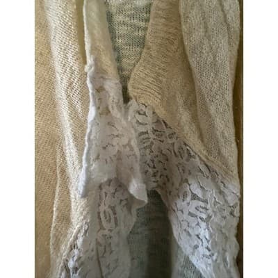 Pink Republic Cardigan Sweater Womens Small Cream Lace Trim Open Front Draped - Thumbnail 2