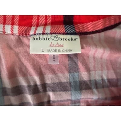 Bobbie Brooks Plaid Tunic Top Size L Red Black White Roll Tab Sleeve Drawstring - Thumbnail 3