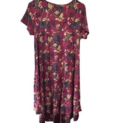 LuLaRoe Carly Dress XS Floral Burgundy Rose High Low Swing Short Sleeve Pocket - Image 1