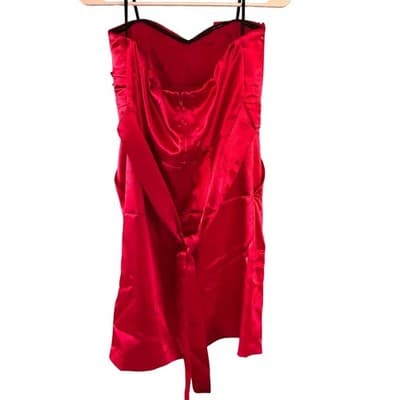 A. Byer Red Satin Cocktail Dress Size 11 Ruffle Strapless Homecoming Formal Bow - Thumbnail 2