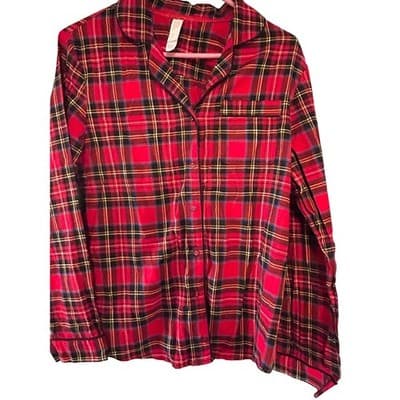 Stars Above Pajama Top Small Red Plaid Perfectly Cozy Flannel Button Down NWT - Image 1