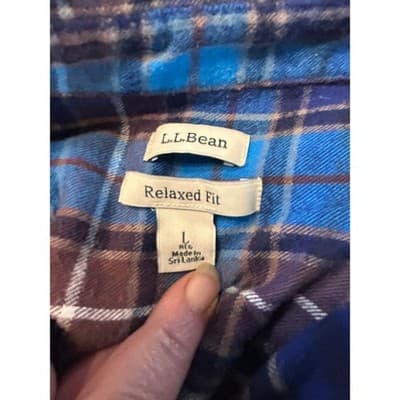 LL Bean Flannel Shirt Womens Large Relaxed Fit Blue Brown Plaid Button Down L - Image 1