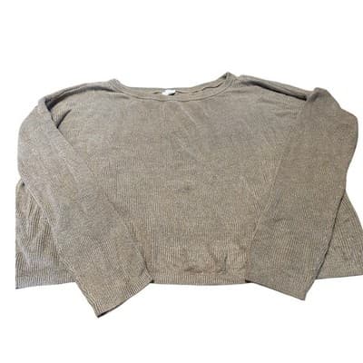 Garage Sweater Womens Medium Tan Taupe Ribbed Knit Scoop Neck Cropped - Image 1