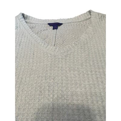 Aeropostale Waffle Knit Thermal Top XS Light Blue V-Neck Long Sleeve Shirt - Image 1