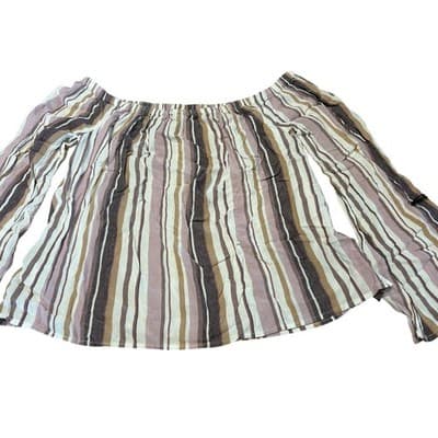 Aeropostale Off The Shoulder Top Womens Small Striped Long Sleeve Boho Blouse - Thumbnail 2