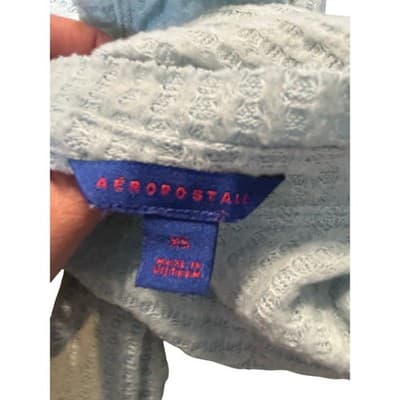 Aeropostale Waffle Knit Thermal Top XS Light Blue V-Neck Long Sleeve Shirt - Thumbnail 2