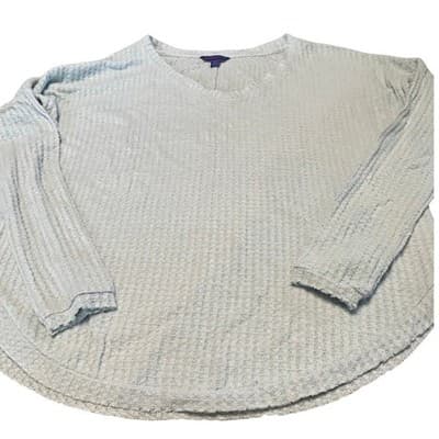 Aeropostale Waffle Knit Thermal Top XS Light Blue V-Neck Long Sleeve Shirt - Thumbnail 3