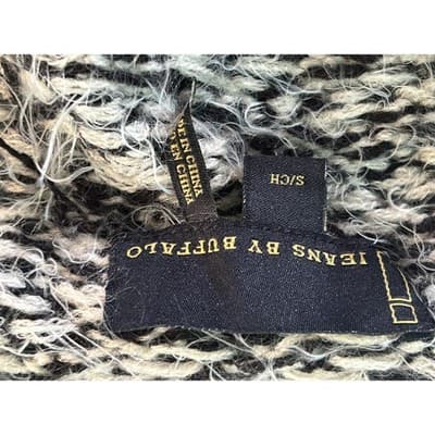 Jeans by Buffalo Cardigan Sweater Small Black White Geometric Faux Leather Trim - Image 1