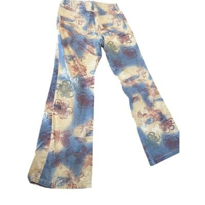 Periscope Floral Print Wide Leg Jeans Size 7 Vintage PS-3983 Blue Tan Cotton - Thumbnail 2