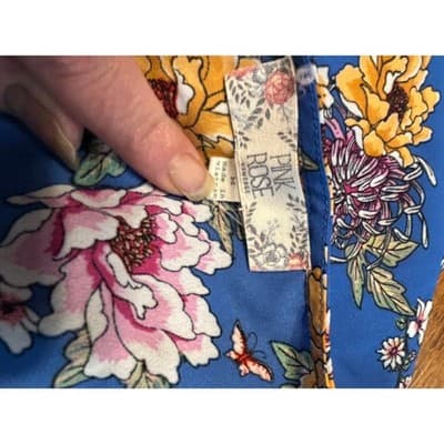 Pink Rose Vintage Floral Tie Front Blouse Medium Blue Short Sleeve Top Boho - Thumbnail 4