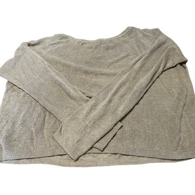 Garage Sweater Womens Medium Tan Taupe Ribbed Knit Scoop Neck Cropped - Thumbnail 4