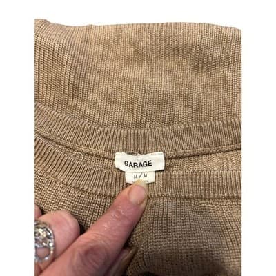 Garage Sweater Womens Medium Tan Taupe Ribbed Knit Scoop Neck Cropped - Thumbnail 2