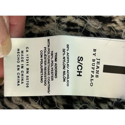 Jeans by Buffalo Cardigan Sweater Small Black White Geometric Faux Leather Trim - Thumbnail 2