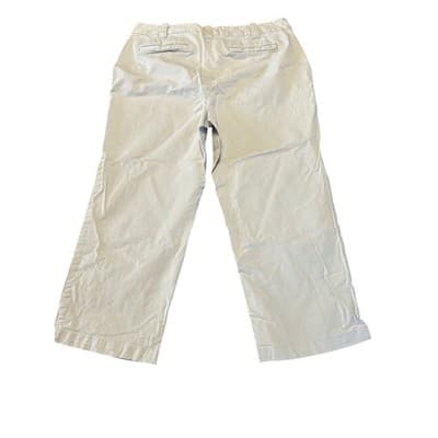 Lands End Fit 2 Chino Crop Pants Womens Size 10 Khaki Tan Wide Leg Trousers - Thumbnail 2