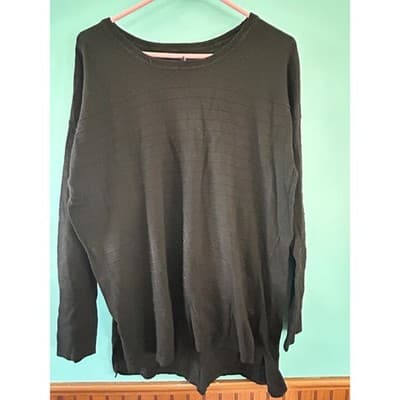 Gap Sweater Womens XL Black Textured Stripe Long Sleeve Crew Neck High Low Hem - Thumbnail 2