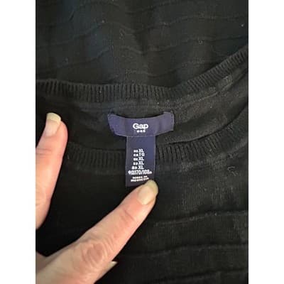 Gap Sweater Womens XL Black Textured Stripe Long Sleeve Crew Neck High Low Hem - Image 1