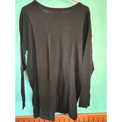 Gap Sweater Womens XL Black Textured Stripe Long Sleeve Crew Neck High Low Hem - Thumbnail 4