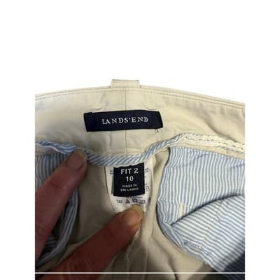 Lands End Fit 2 Chino Crop Pants Womens Size 10 Khaki Tan Wide Leg Trousers - Thumbnail 3