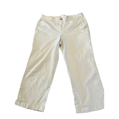 Lands End Fit 2 Chino Crop Pants Womens Size 10 Khaki Tan Wide Leg Trousers - Image 1