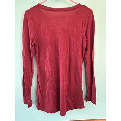 Allison Brittney Top Womens Small Burgundy V-Neck Long Sleeve Slub Knit Shirt - Thumbnail 3