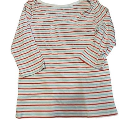 Gap The Modern Tee Womens Large Red Blue Striped V-Neck 3/4 Sleeve Knit Top - Image 1