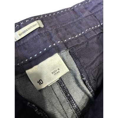 Banana Republic Trousers Womens 10 Navy Blue Wide Leg Stretch Cotton Pants - Thumbnail 5