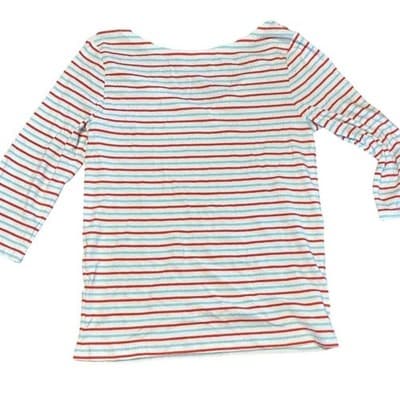 Gap The Modern Tee Womens Large Red Blue Striped V-Neck 3/4 Sleeve Knit Top - Thumbnail 2
