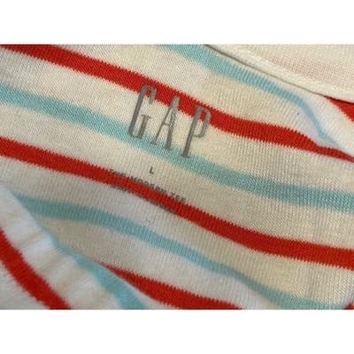 Gap The Modern Tee Womens Large Red Blue Striped V-Neck 3/4 Sleeve Knit Top - Thumbnail 3