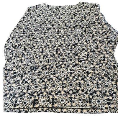 Ruby Rd Favorites Petite Blouse Black Tan Geometric Floral Keyhole Top PM - Thumbnail 3
