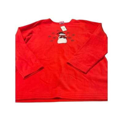Artisans Apparel Snowman Fleece Sweatshirt Large Red Christmas Holiday - Image 1