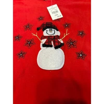 Artisans Apparel Snowman Fleece Sweatshirt Large Red Christmas Holiday - Thumbnail 2